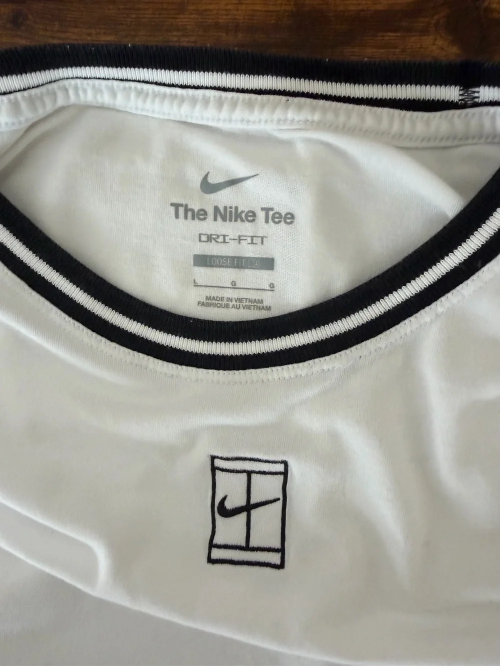 Nike Women's White Cropped Tee with Black Neckline